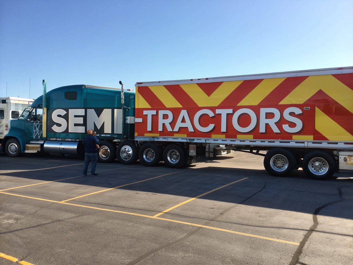 Professional semi-truck fleet awaiting DOT physical inspections